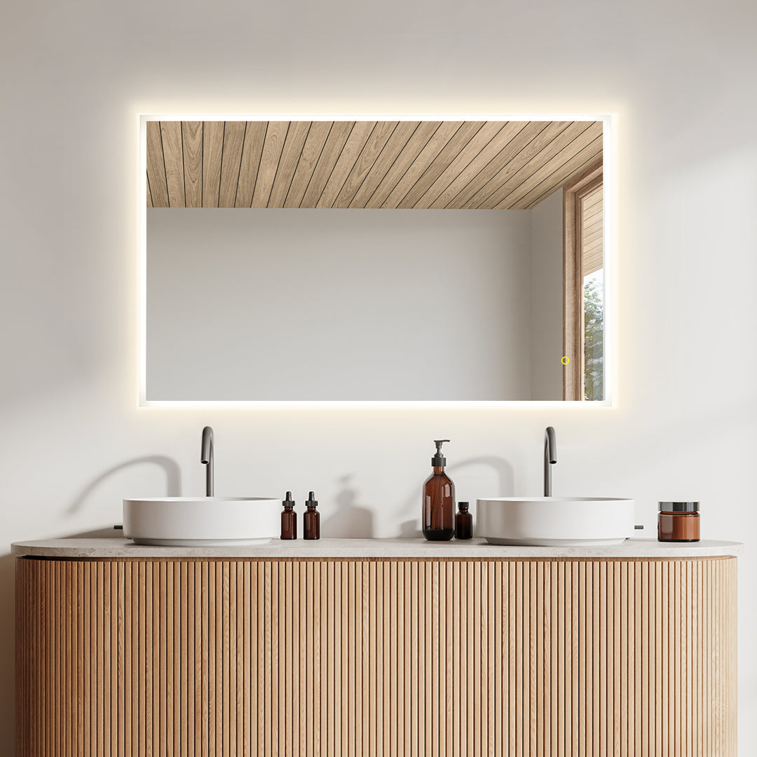 Aurora Rectangular Framelesss Anti-Fog Dimmable Modern Bathroom/Vanity LED Lighted Wall Mirror