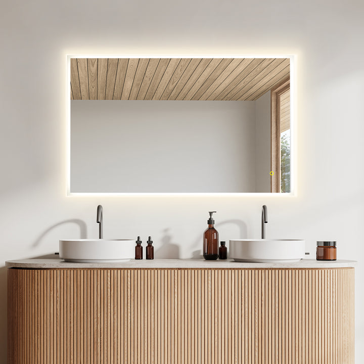 Aurora Rectangular Framelesss Anti-Fog Dimmable Modern Bathroom/Vanity LED Lighted Wall Mirror
