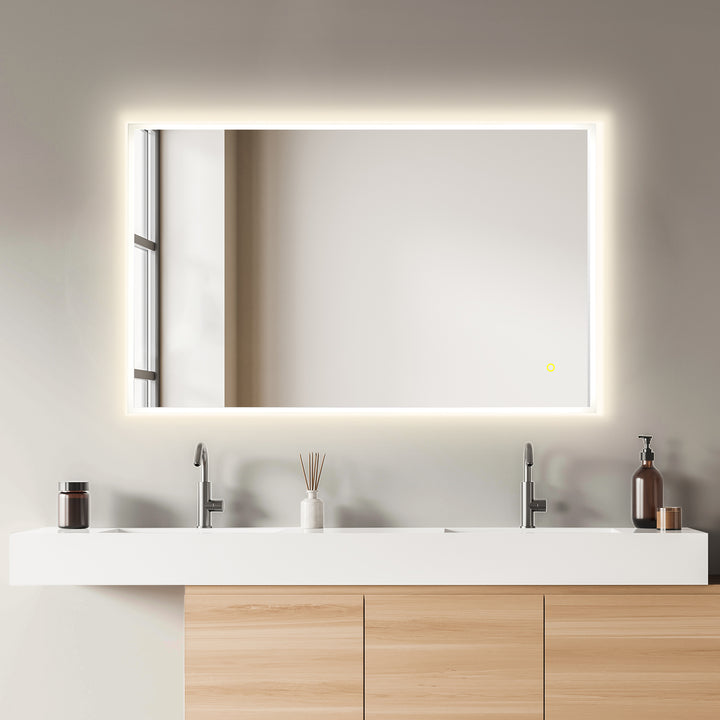 Aurora Rectangular Framelesss Anti-Fog Dimmable Modern Bathroom/Vanity LED Lighted Wall Mirror