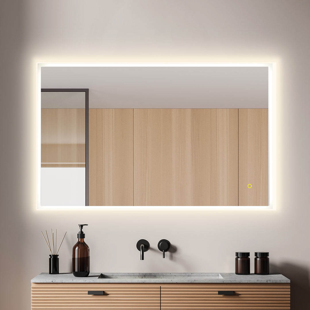 Aurora Rectangular Framelesss Anti-Fog Dimmable Modern Bathroom/Vanity LED Lighted Wall Mirror