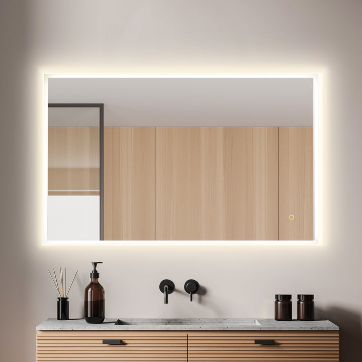 Aurora Rectangular Framelesss Anti-Fog Dimmable Modern Bathroom/Vanity LED Lighted Wall Mirror