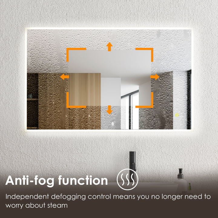 Aurora Rectangular Framelesss Anti-Fog Dimmable Modern Bathroom/Vanity LED Lighted Wall Mirror