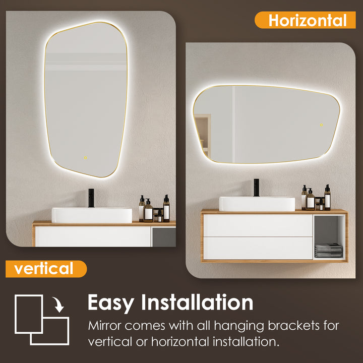 Florian Novelty 26"x48" Anti-Fog Dimmable Modern Bathroom/Vanity LED Lighted Wall Mirror in Aluminum Framed
