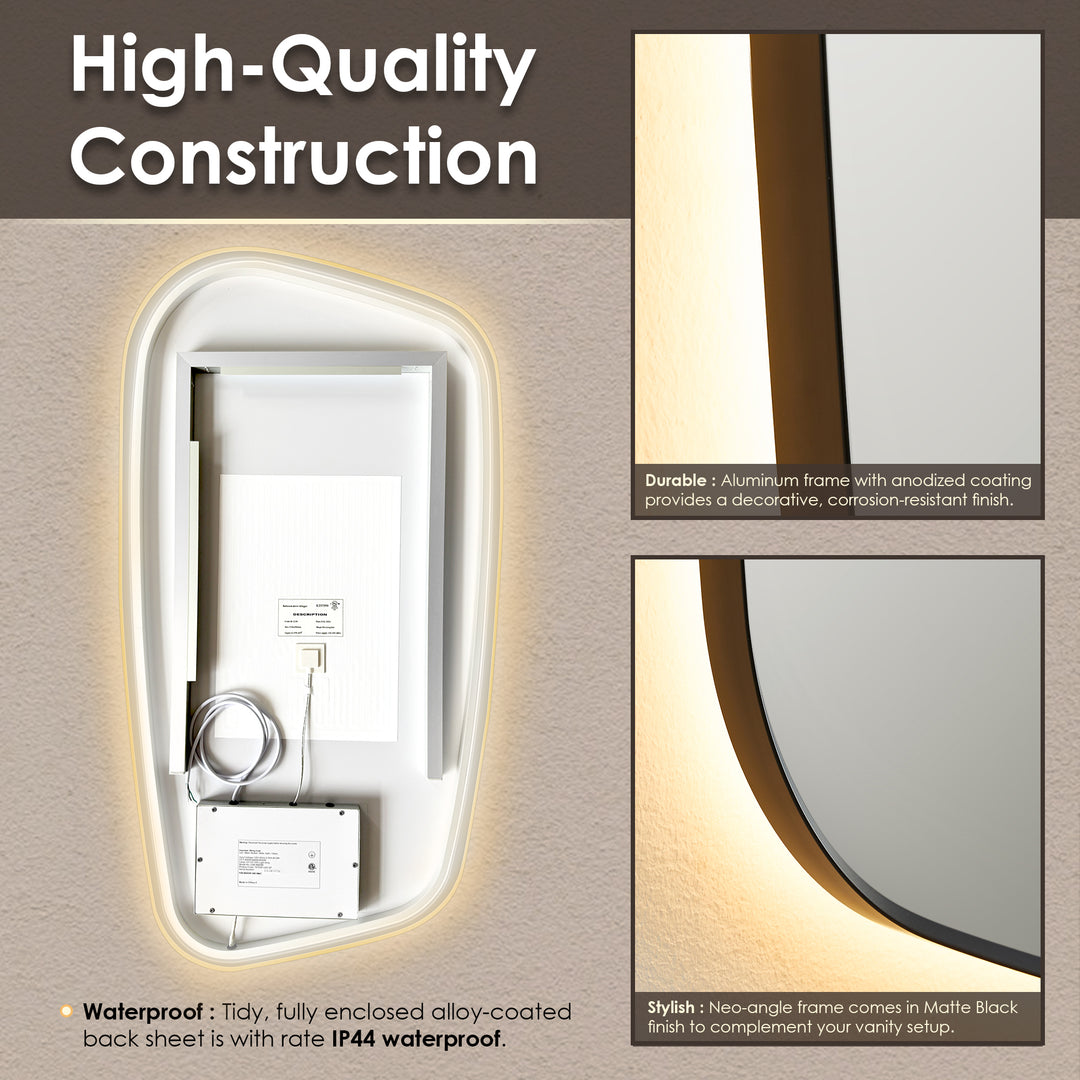 Florian Novelty 26"x48" Anti-Fog Dimmable Modern Bathroom/Vanity LED Lighted Wall Mirror in Aluminum Framed