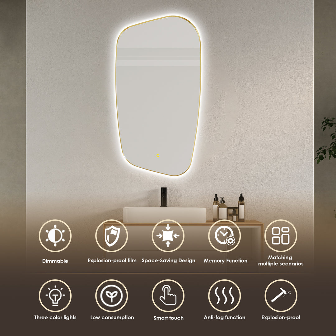 Florian Novelty 26"x48" Anti-Fog Dimmable Modern Bathroom/Vanity LED Lighted Wall Mirror in Aluminum Framed