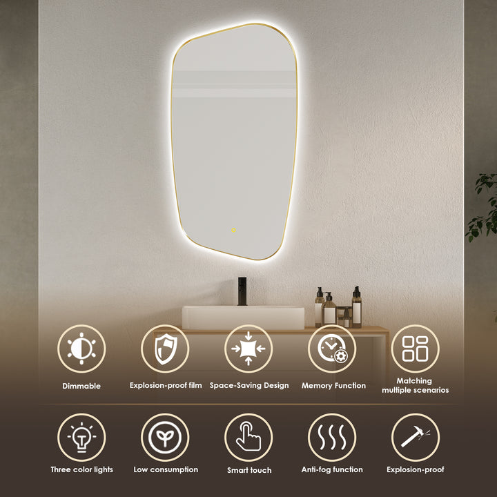 Florian Novelty 26"x48" Anti-Fog Dimmable Modern Bathroom/Vanity LED Lighted Wall Mirror in Aluminum Framed
