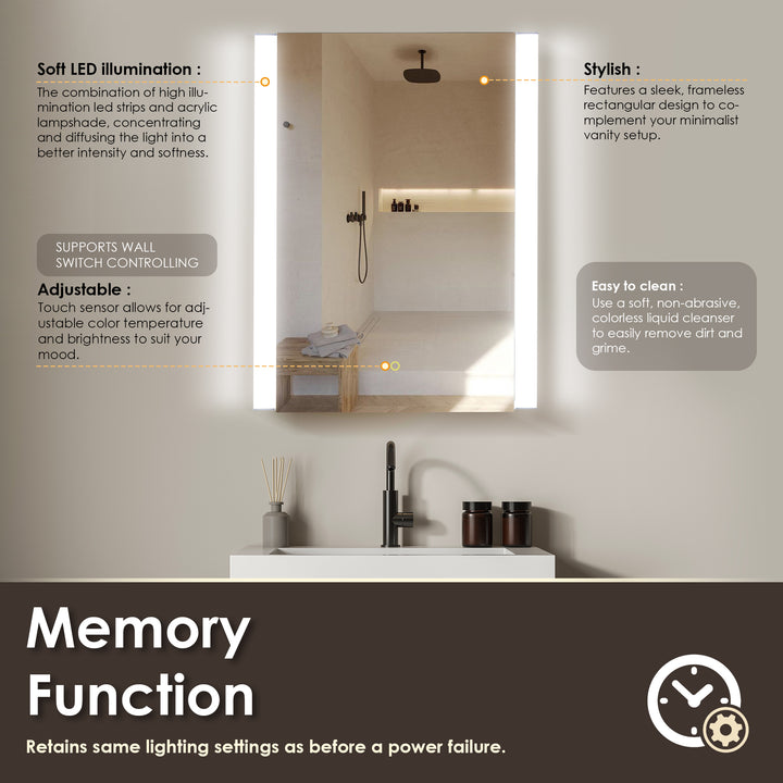 Serra Rectangular Frameless Surface-Mount LED Lighted Bathroom Aluminum Mirror Medicine Cabinet