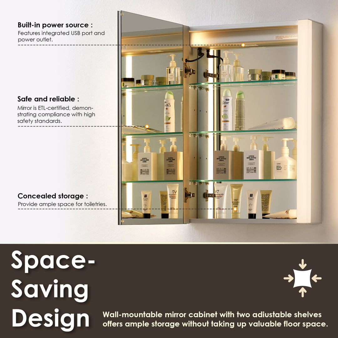Serra Rectangular Frameless Surface-Mount LED Lighted Bathroom Aluminum Mirror Medicine Cabinet
