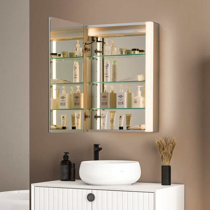 Serra Rectangular Frameless Surface-Mount LED Lighted Bathroom Aluminum Mirror Medicine Cabinet