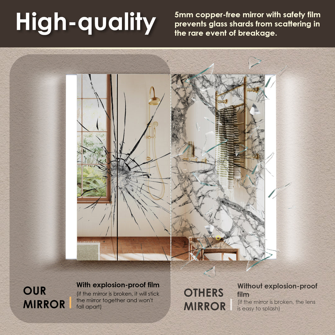 Serra Rectangular Frameless Surface-Mount LED Lighted Bathroom Aluminum Mirror Medicine Cabinet