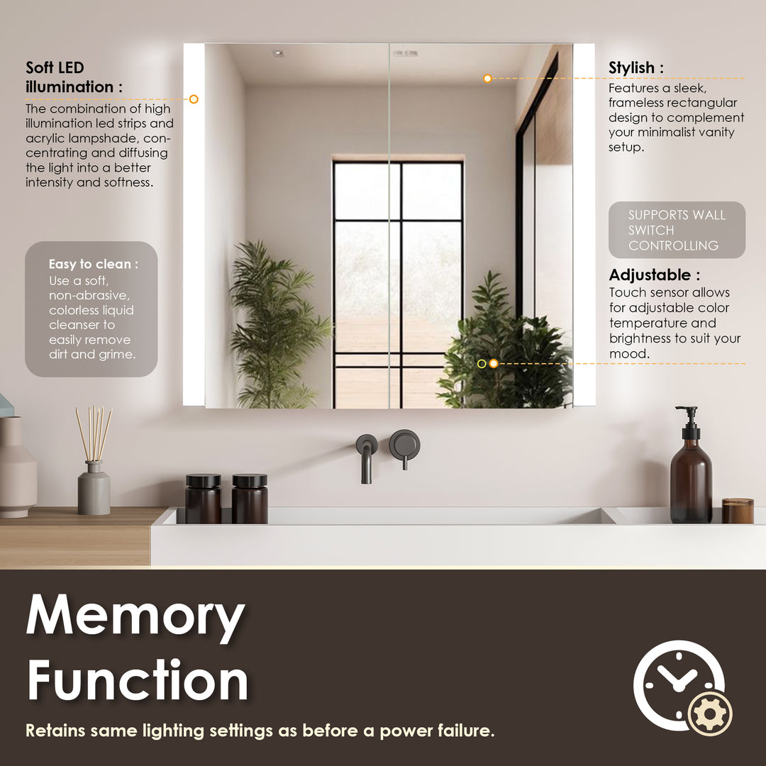 Serra Rectangular Frameless Surface-Mount LED Lighted Bathroom Aluminum Mirror Medicine Cabinet