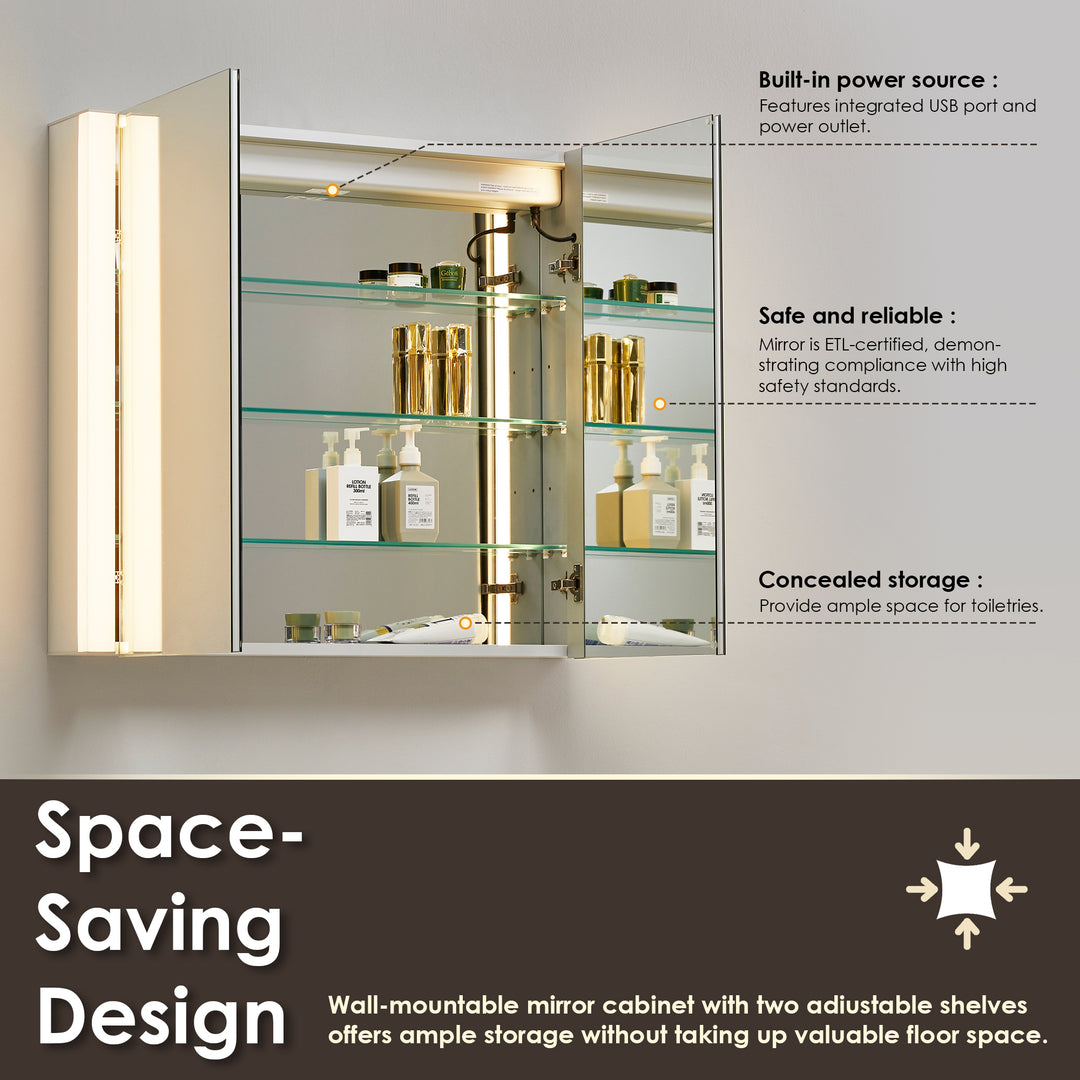 Serra Rectangular Frameless Surface-Mount LED Lighted Bathroom Aluminum Mirror Medicine Cabinet
