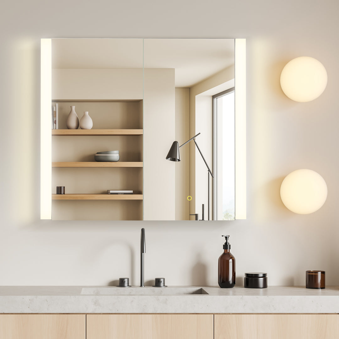 Serra Rectangular Frameless Surface-Mount LED Lighted Bathroom Aluminum Mirror Medicine Cabinet