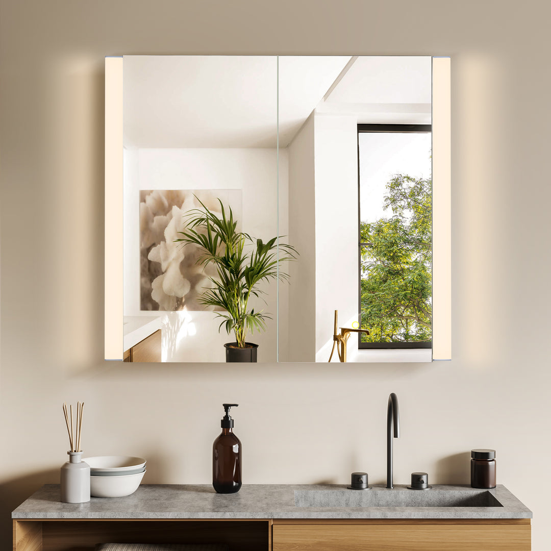 Serra Rectangular Frameless Surface-Mount LED Lighted Bathroom Aluminum Mirror Medicine Cabinet