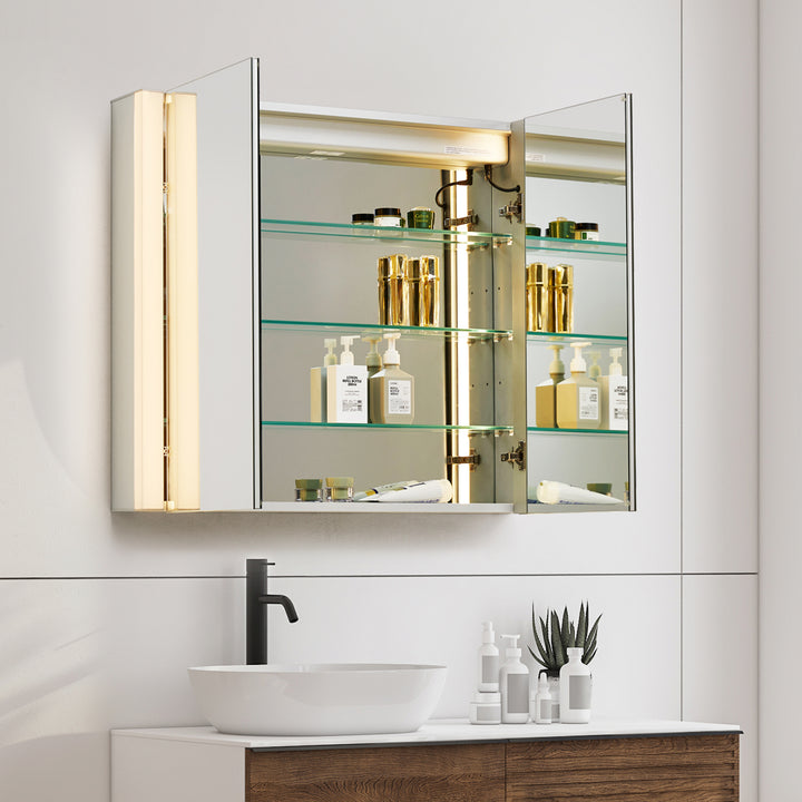 Serra Rectangular Frameless Surface-Mount LED Lighted Bathroom Aluminum Mirror Medicine Cabinet