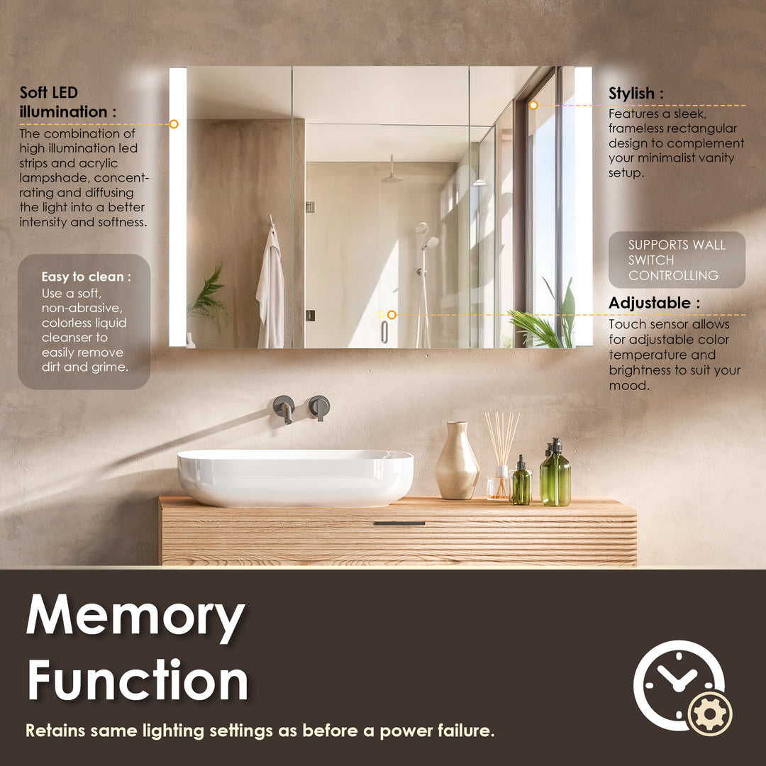 Serra Rectangular Frameless Surface-Mount LED Lighted Bathroom Aluminum Mirror Medicine Cabinet