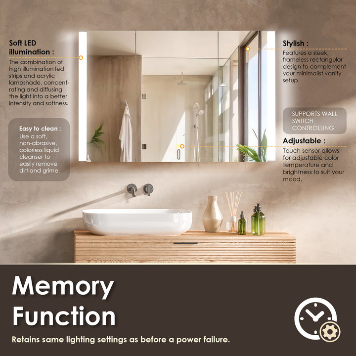 Serra Rectangular Frameless Surface-Mount LED Lighted Bathroom Aluminum Mirror Medicine Cabinet