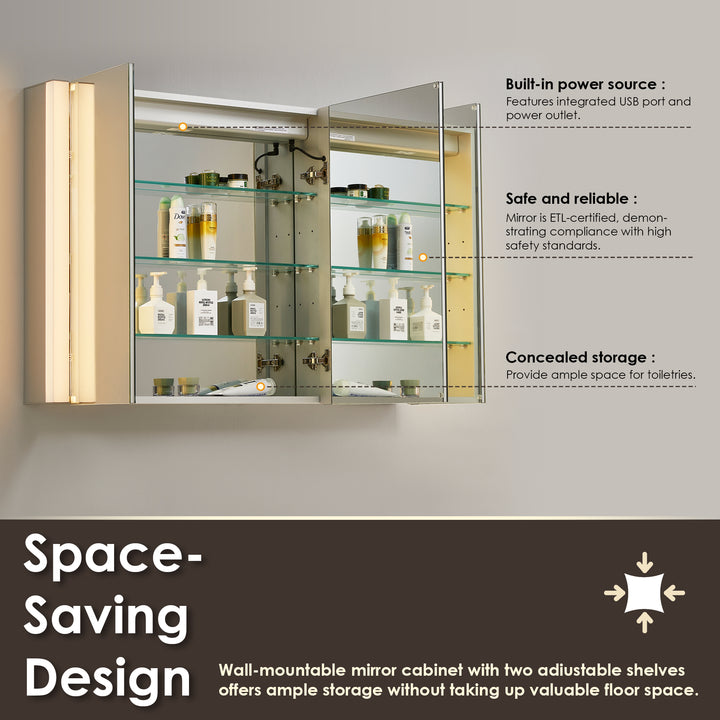 Serra Rectangular Frameless Surface-Mount LED Lighted Bathroom Aluminum Mirror Medicine Cabinet