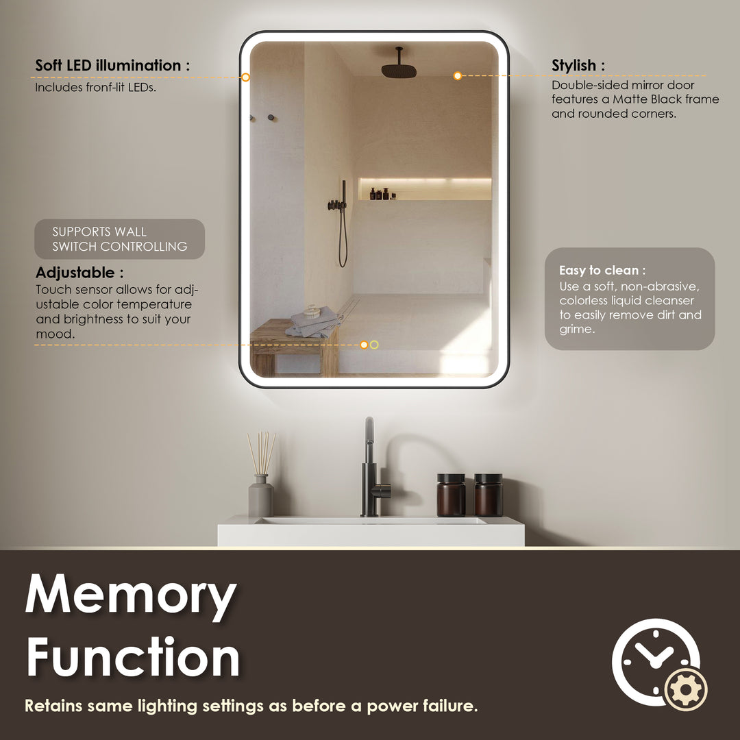 Ostaria Rectangular Surface-Mount/Reccessed LED Lighted Bathroom Black Aluminum Mirror Medicine Cabinet