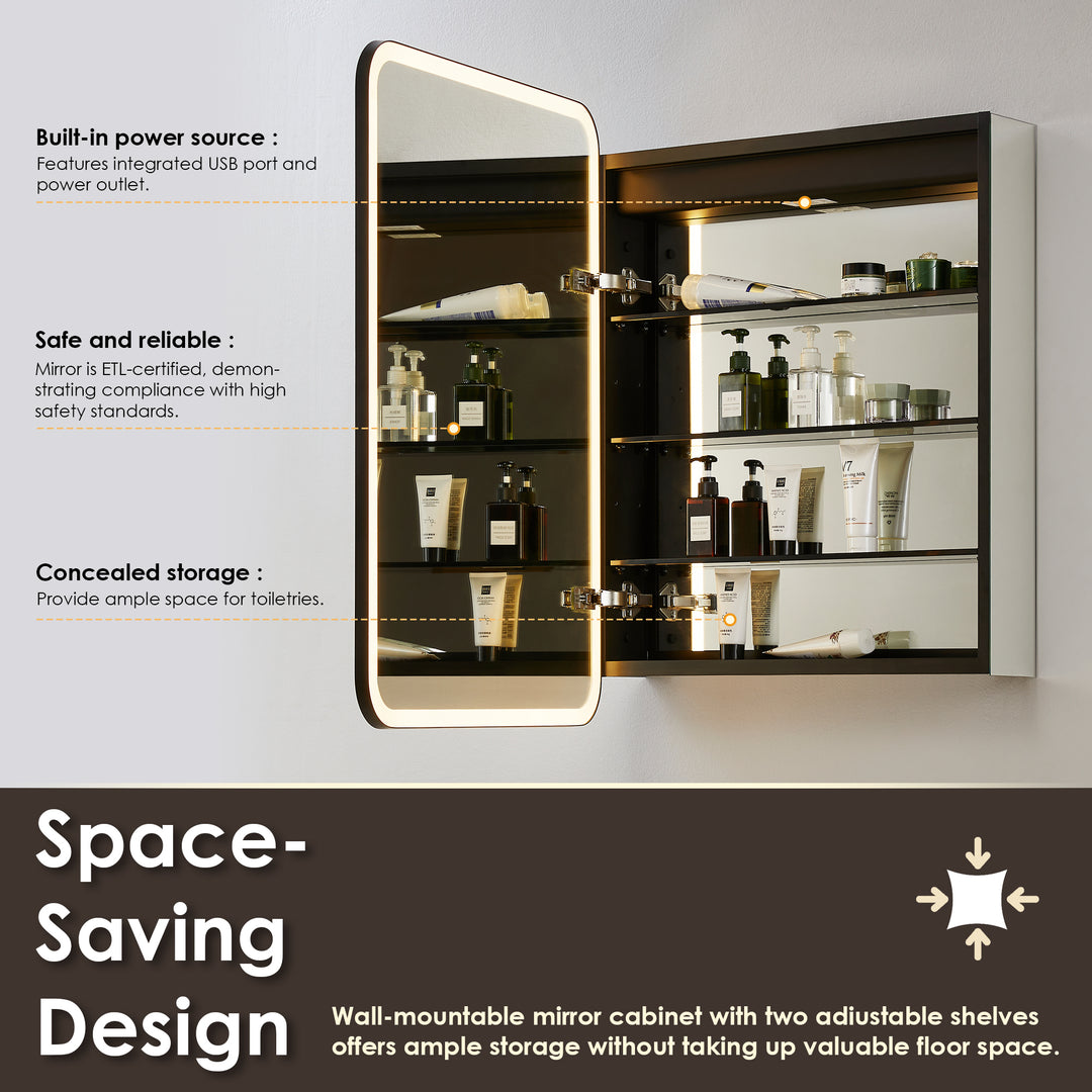 Ostaria Rectangular Surface-Mount/Reccessed LED Lighted Bathroom Black Aluminum Mirror Medicine Cabinet