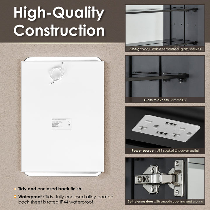 Ostaria Rectangular Surface-Mount/Reccessed LED Lighted Bathroom Black Aluminum Mirror Medicine Cabinet