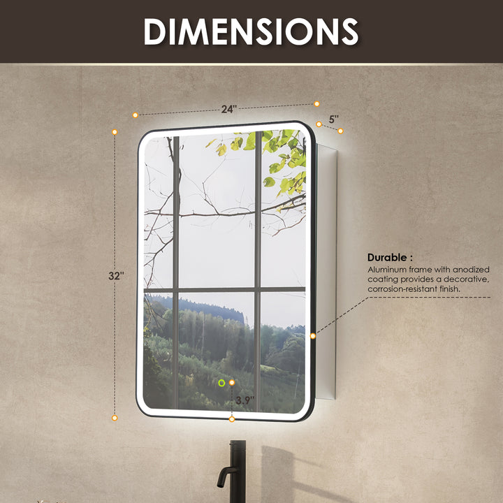 Ostaria Rectangular Surface-Mount/Reccessed LED Lighted Bathroom Black Aluminum Mirror Medicine Cabinet