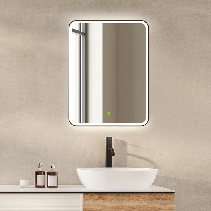 Ostaria Rectangular Surface-Mount/Reccessed LED Lighted Bathroom Black Aluminum Mirror Medicine Cabinet