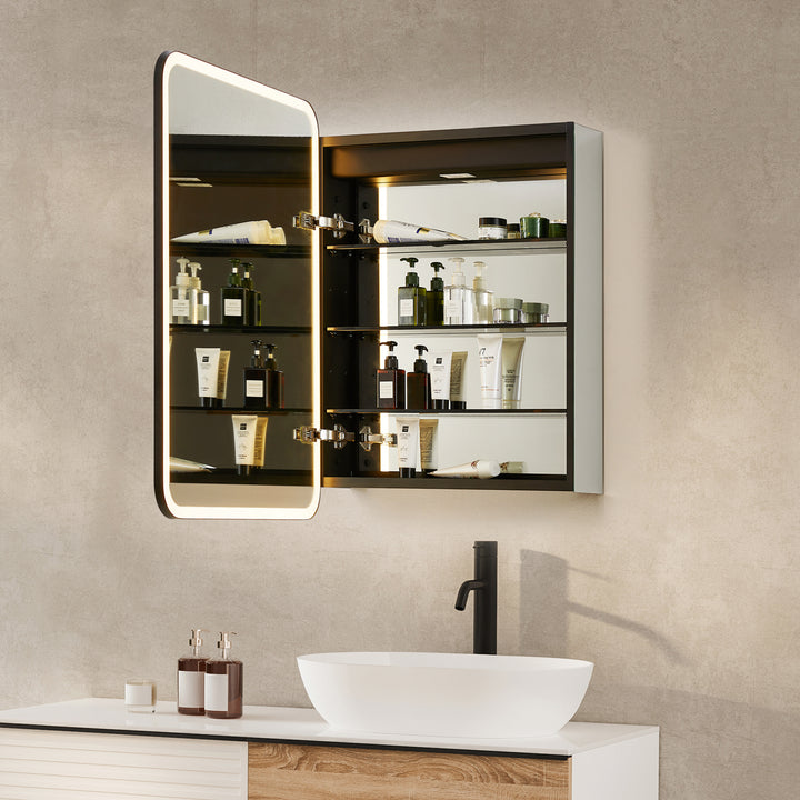Ostaria Rectangular Surface-Mount/Reccessed LED Lighted Bathroom Black Aluminum Mirror Medicine Cabinet