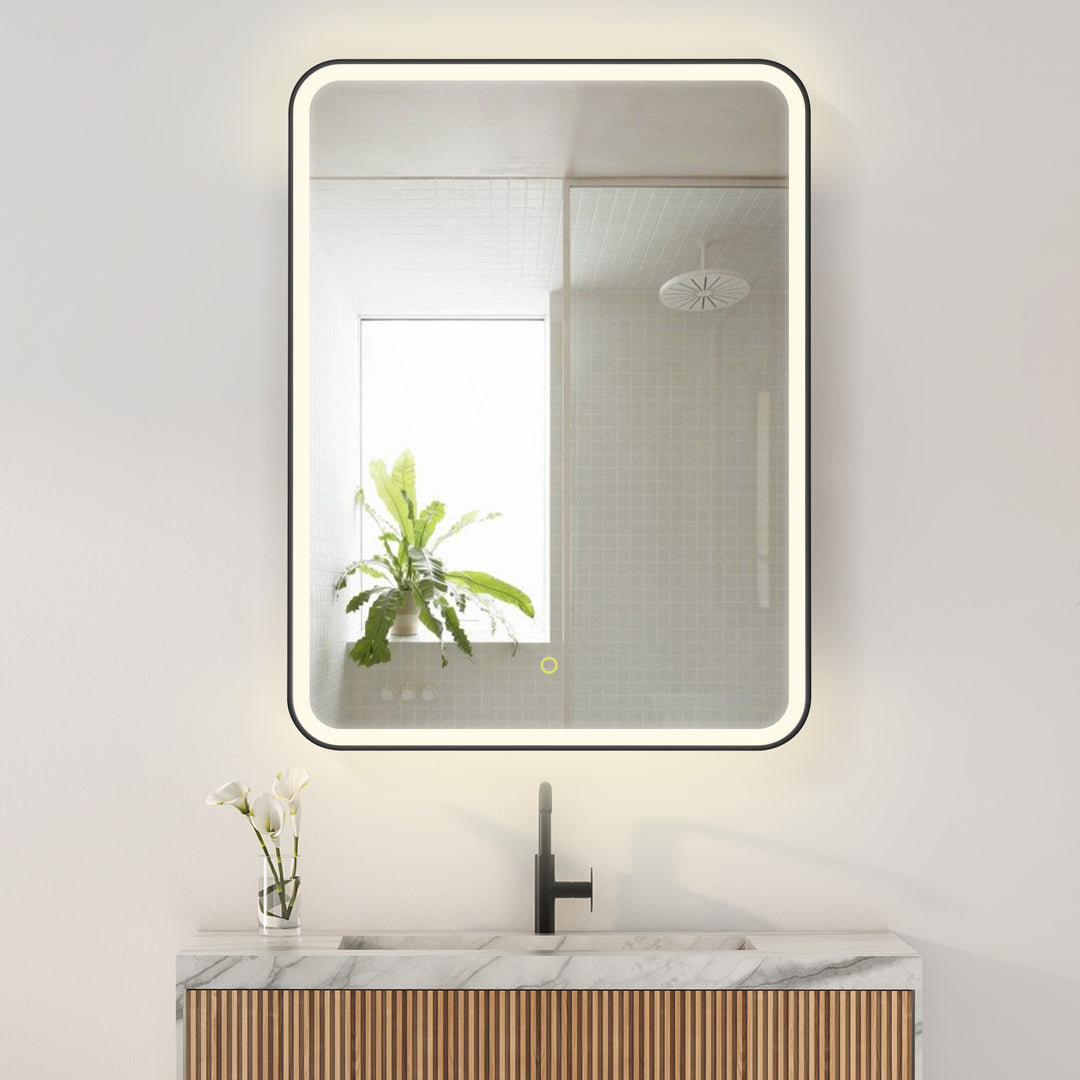 Ostaria Rectangular Surface-Mount/Reccessed LED Lighted Bathroom Black Aluminum Mirror Medicine Cabinet