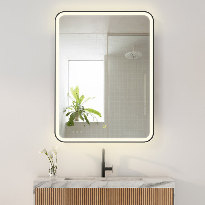 Ostaria Rectangular Surface-Mount/Reccessed LED Lighted Bathroom Black Aluminum Mirror Medicine Cabinet