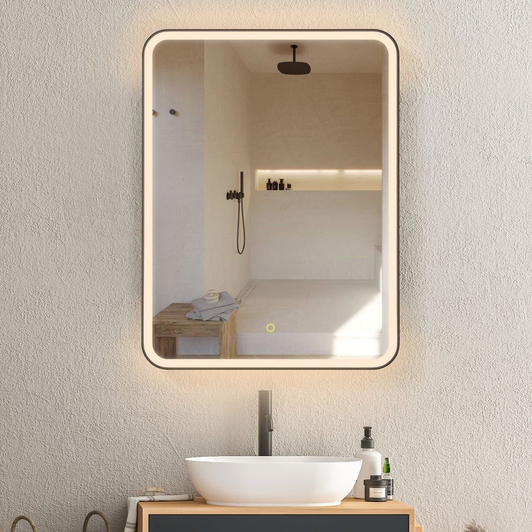 Ostaria Rectangular Surface-Mount/Reccessed LED Lighted Bathroom Black Aluminum Mirror Medicine Cabinet