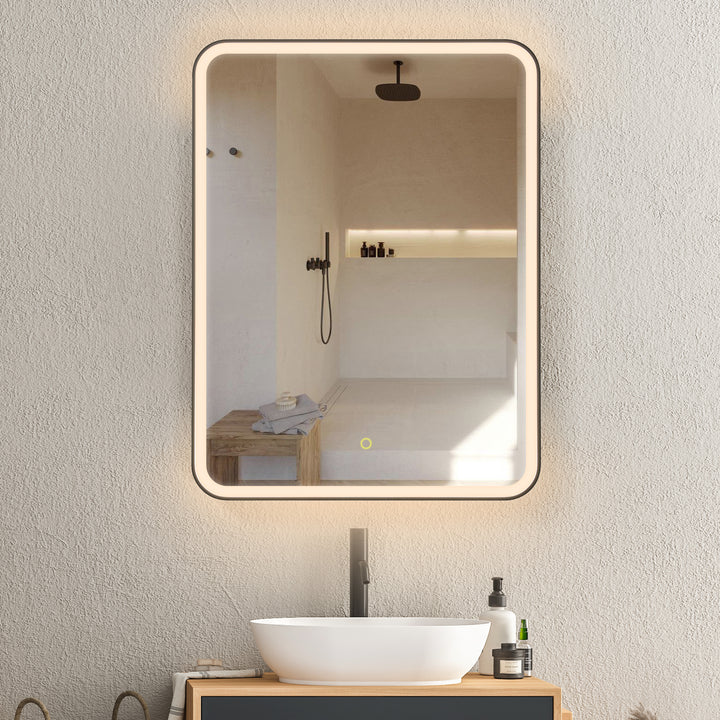 Ostaria Rectangular Surface-Mount/Reccessed LED Lighted Bathroom Black Aluminum Mirror Medicine Cabinet