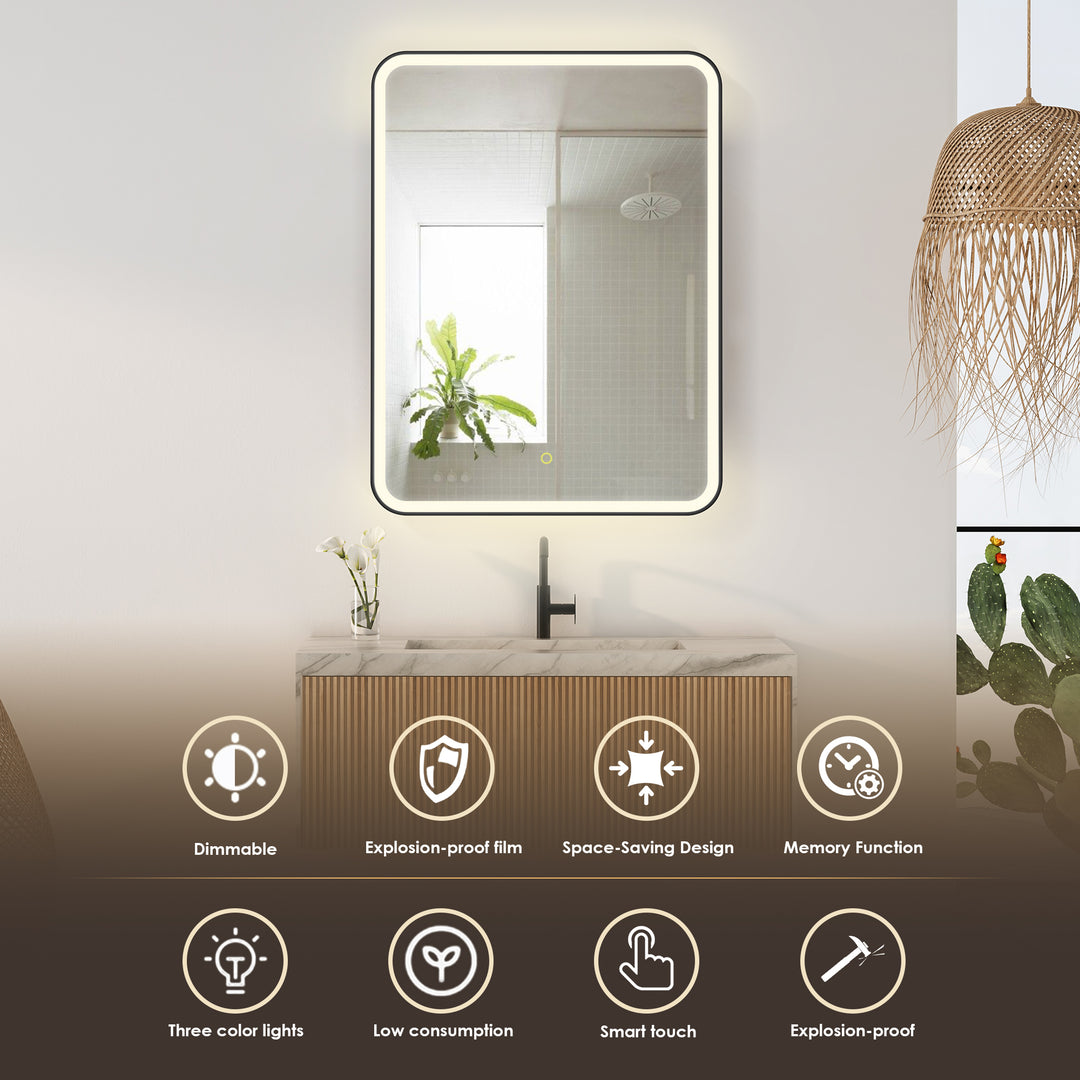 Ostaria Rectangular Surface-Mount/Reccessed LED Lighted Bathroom Black Aluminum Mirror Medicine Cabinet