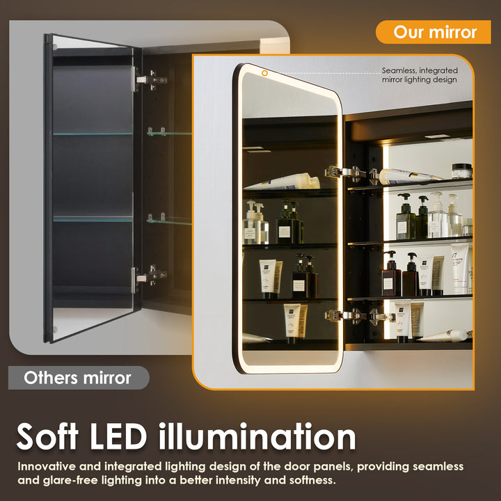 Ostaria Rectangular Surface-Mount/Reccessed LED Lighted Bathroom Black Aluminum Mirror Medicine Cabinet