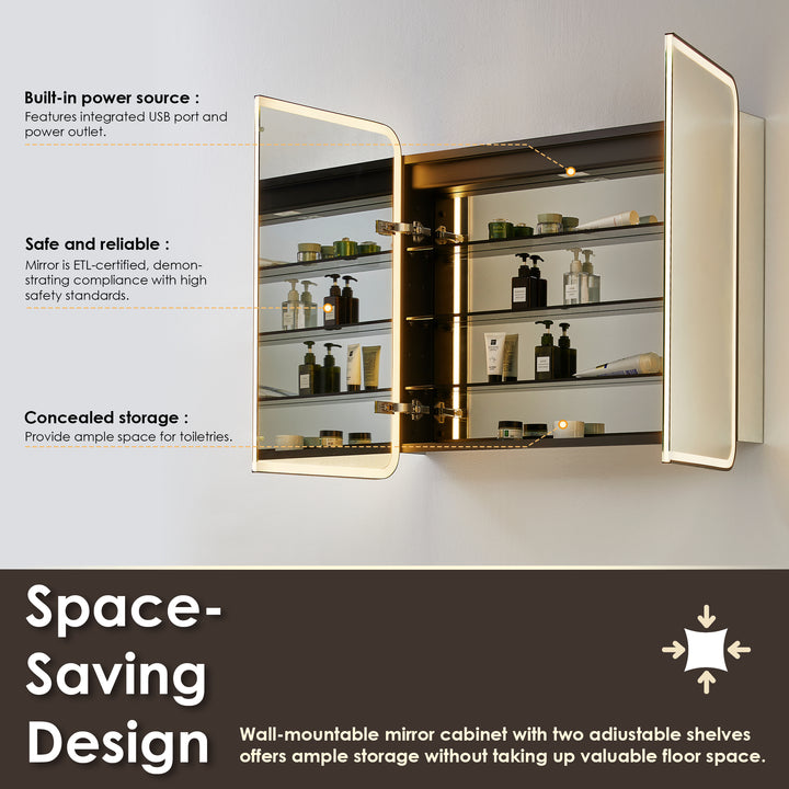 Ostaria Rectangular Surface-Mount/Reccessed LED Lighted Bathroom Black Aluminum Mirror Medicine Cabinet