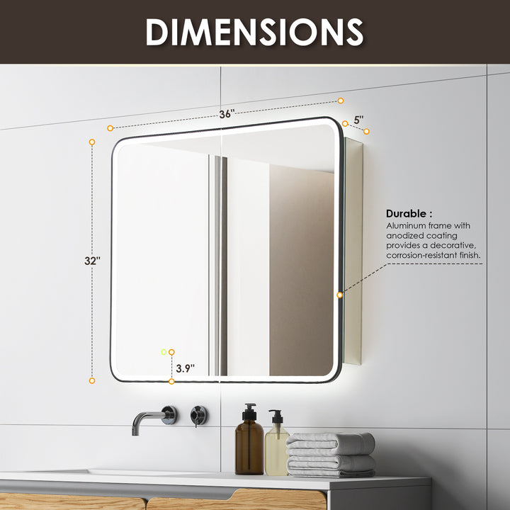 Ostaria Rectangular Surface-Mount/Reccessed LED Lighted Bathroom Black Aluminum Mirror Medicine Cabinet