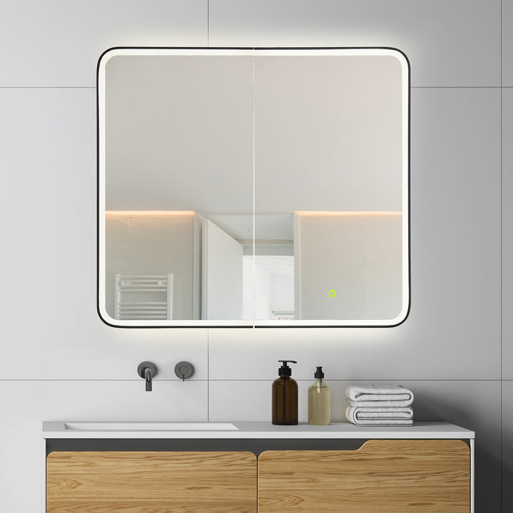 Ostaria Rectangular Surface-Mount/Reccessed LED Lighted Bathroom Black Aluminum Mirror Medicine Cabinet