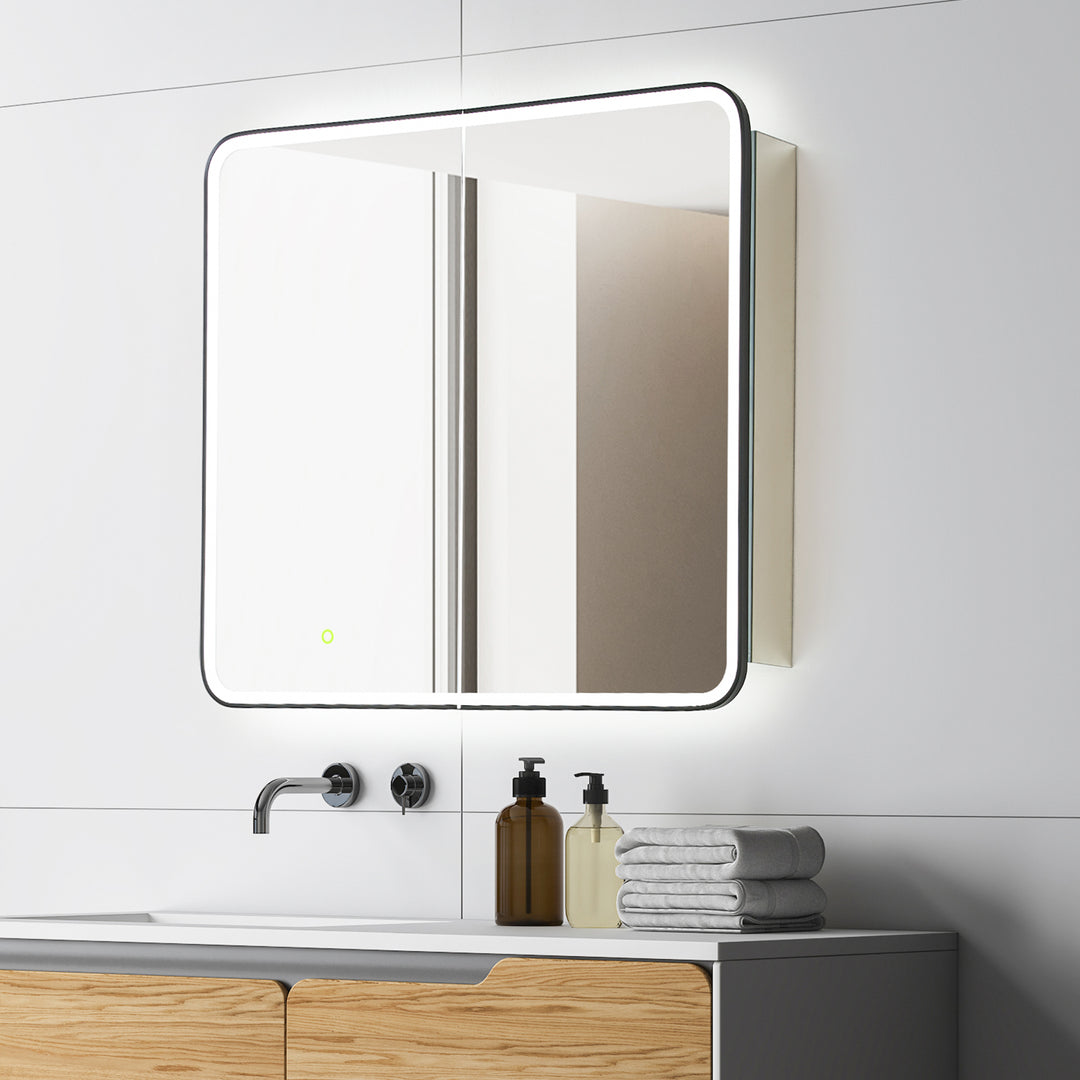Ostaria Rectangular Surface-Mount/Reccessed LED Lighted Bathroom Black Aluminum Mirror Medicine Cabinet
