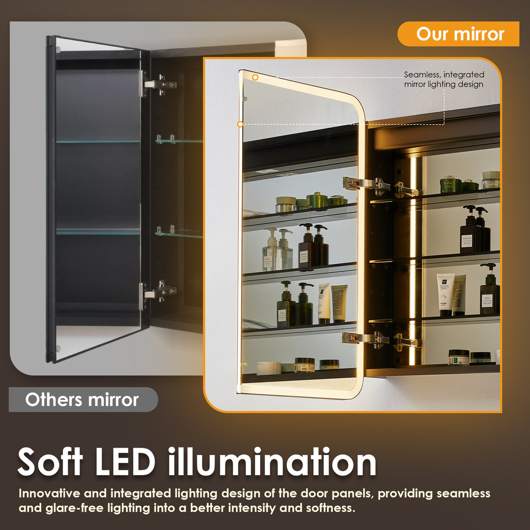 Ostaria Rectangular Surface-Mount/Reccessed LED Lighted Bathroom Black Aluminum Mirror Medicine Cabinet
