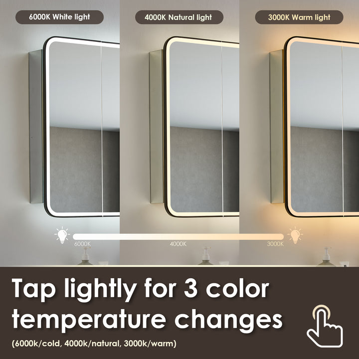 Ostaria Rectangular Surface-Mount/Reccessed LED Lighted Bathroom Black Aluminum Mirror Medicine Cabinet