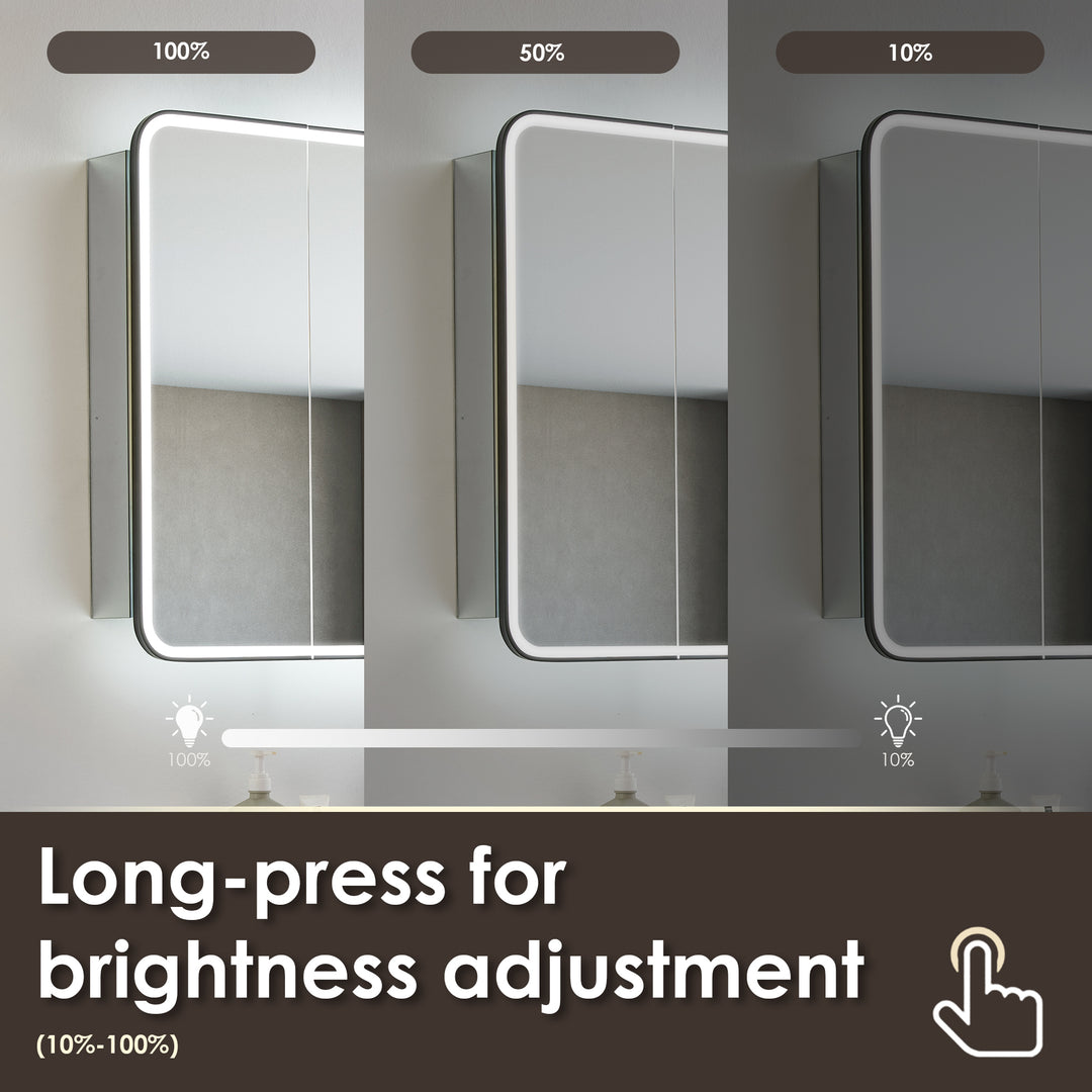 Ostaria Rectangular Surface-Mount/Reccessed LED Lighted Bathroom Black Aluminum Mirror Medicine Cabinet