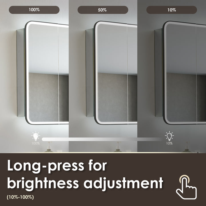 Ostaria Rectangular Surface-Mount/Reccessed LED Lighted Bathroom Black Aluminum Mirror Medicine Cabinet