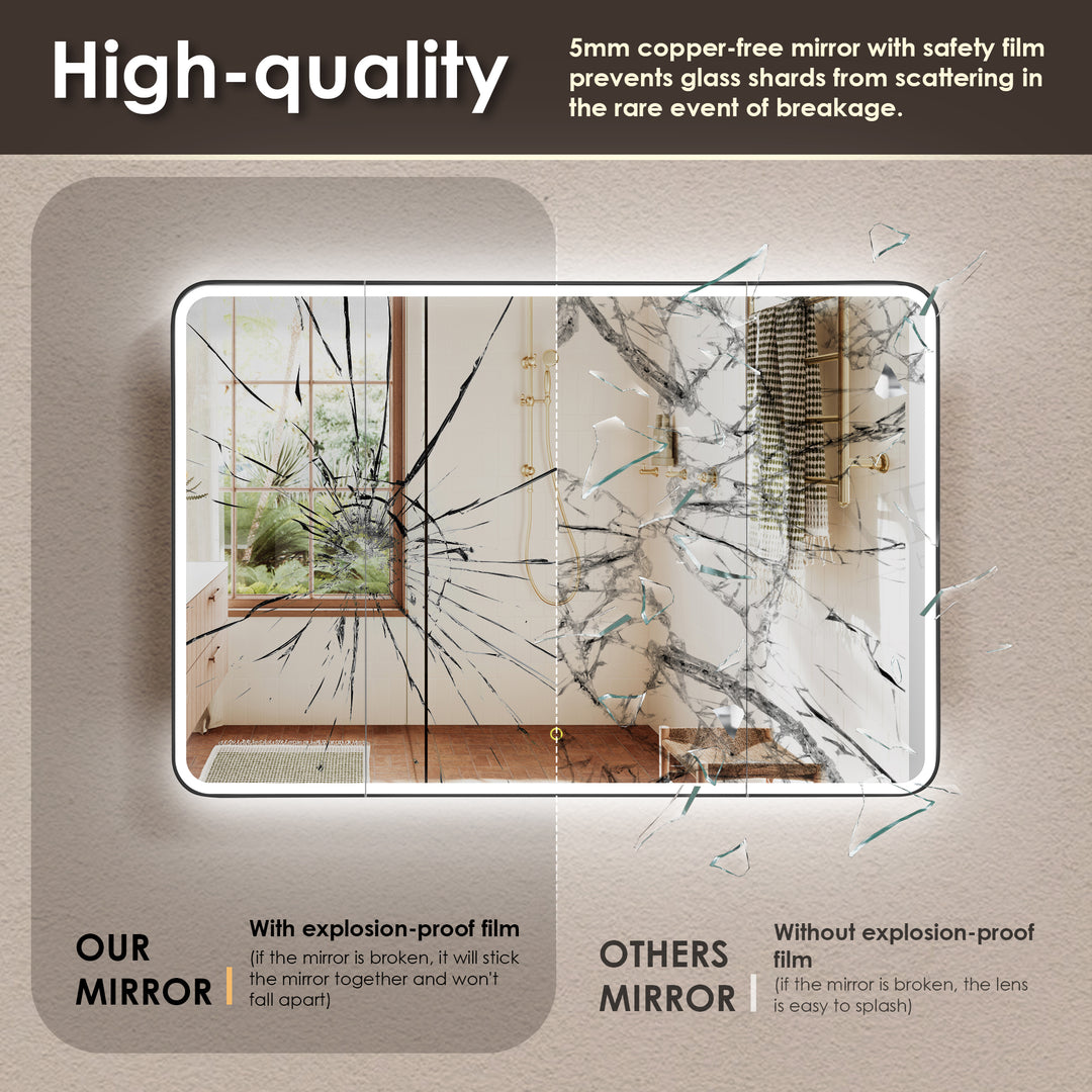 Ostaria Rectangular Surface-Mount/Reccessed LED Lighted Bathroom Black Aluminum Mirror Medicine Cabinet