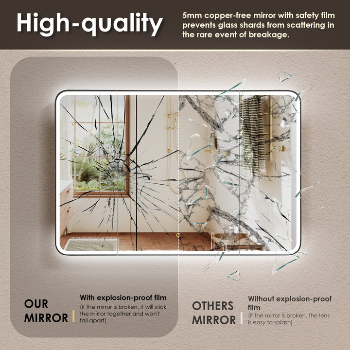 Ostaria Rectangular Surface-Mount/Reccessed LED Lighted Bathroom Black Aluminum Mirror Medicine Cabinet