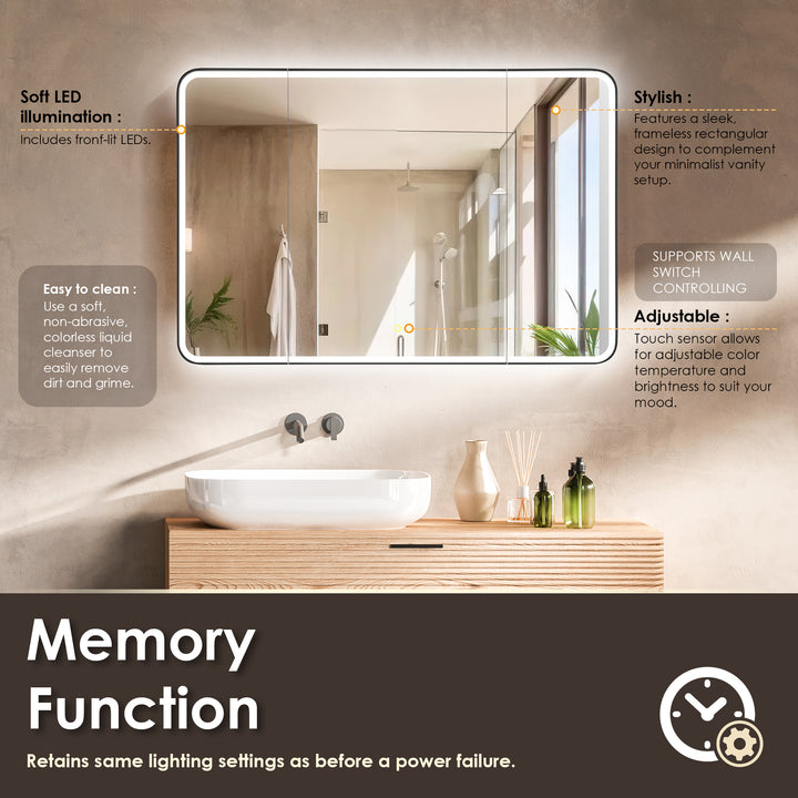 Ostaria Rectangular Surface-Mount/Reccessed LED Lighted Bathroom Black Aluminum Mirror Medicine Cabinet