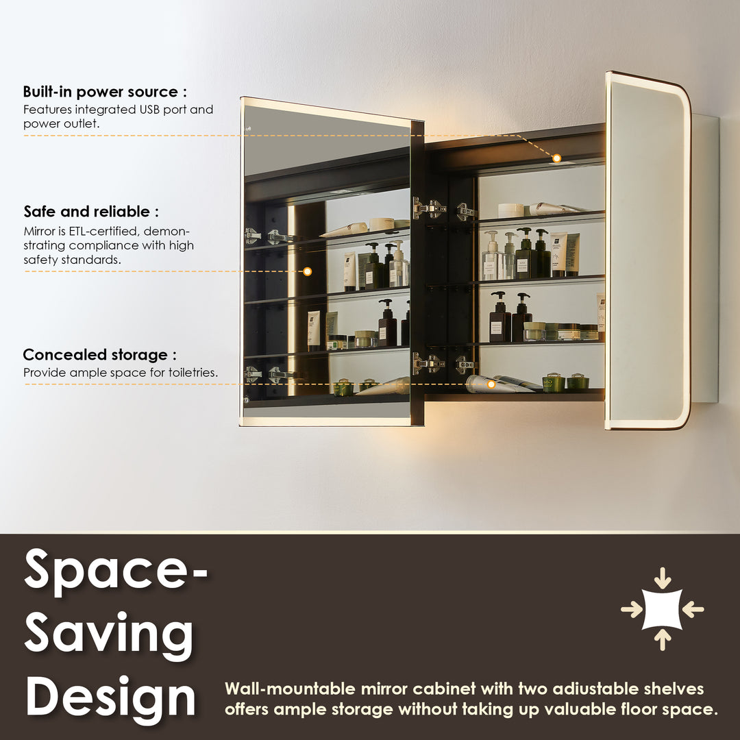 Ostaria Rectangular Surface-Mount/Reccessed LED Lighted Bathroom Black Aluminum Mirror Medicine Cabinet