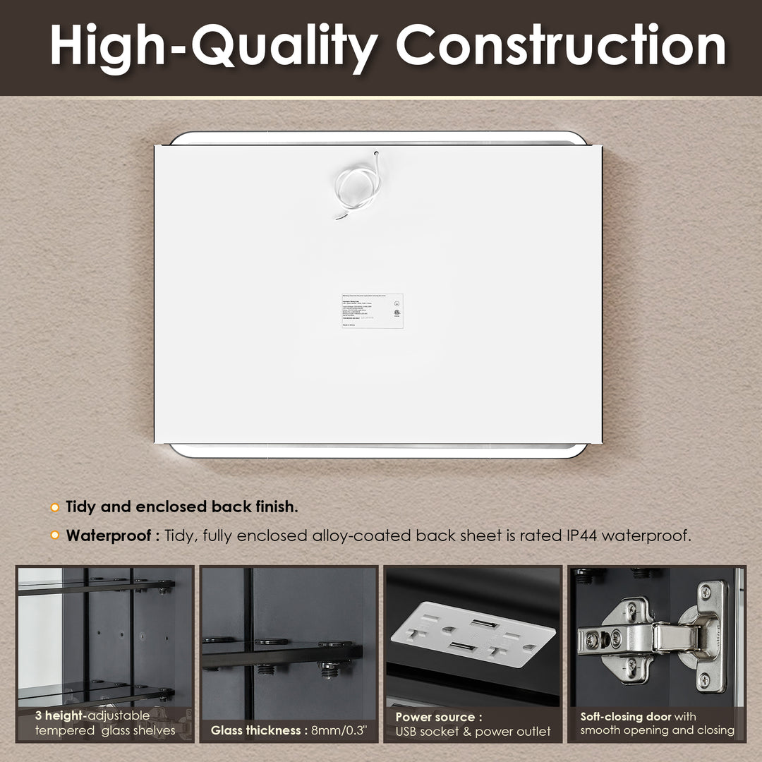 Ostaria Rectangular Surface-Mount/Reccessed LED Lighted Bathroom Black Aluminum Mirror Medicine Cabinet