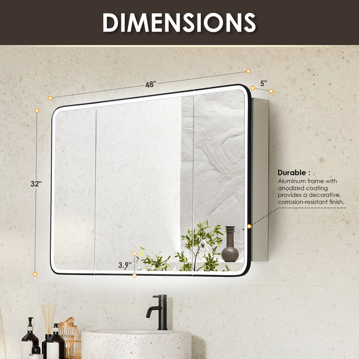 Ostaria Rectangular Surface-Mount/Reccessed LED Lighted Bathroom Black Aluminum Mirror Medicine Cabinet