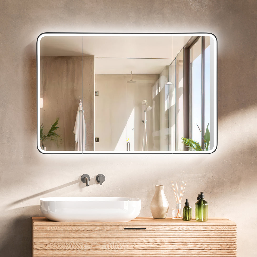 Ostaria Rectangular Surface-Mount/Reccessed LED Lighted Bathroom Black Aluminum Mirror Medicine Cabinet