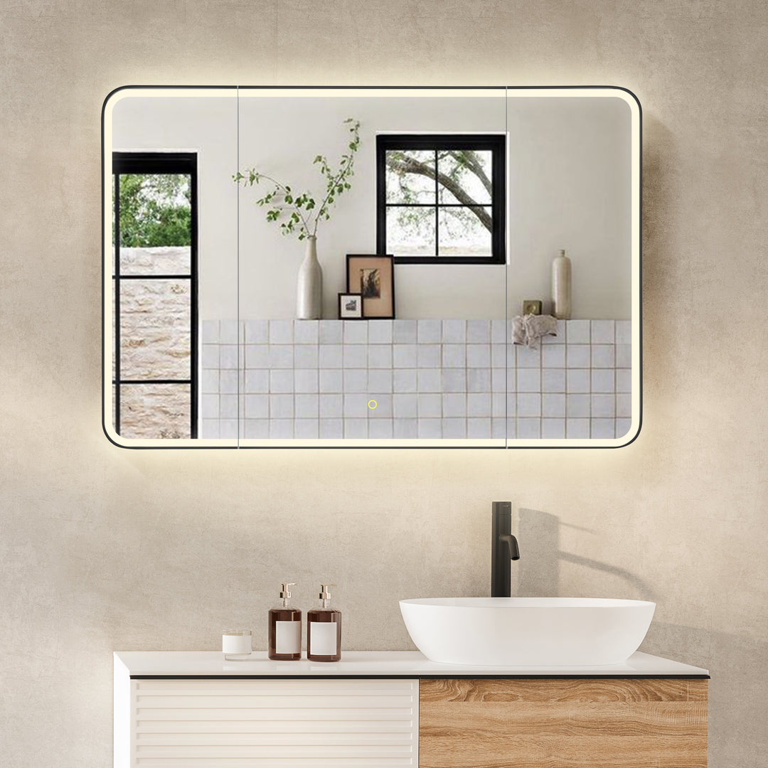 Ostaria Rectangular Surface-Mount/Reccessed LED Lighted Bathroom Black Aluminum Mirror Medicine Cabinet